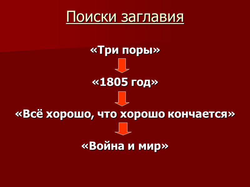 Поиски заглавия «Три поры»  «1805 год»  «Всё хорошо, что хорошо кончается» 